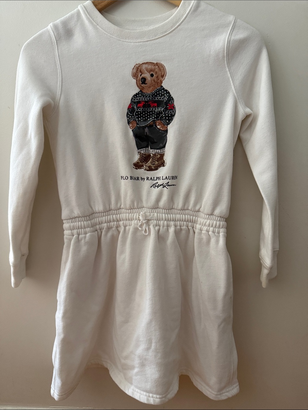 Polo by Ralph Lauren Cream Sweatshirt Dress with Polo Bear
